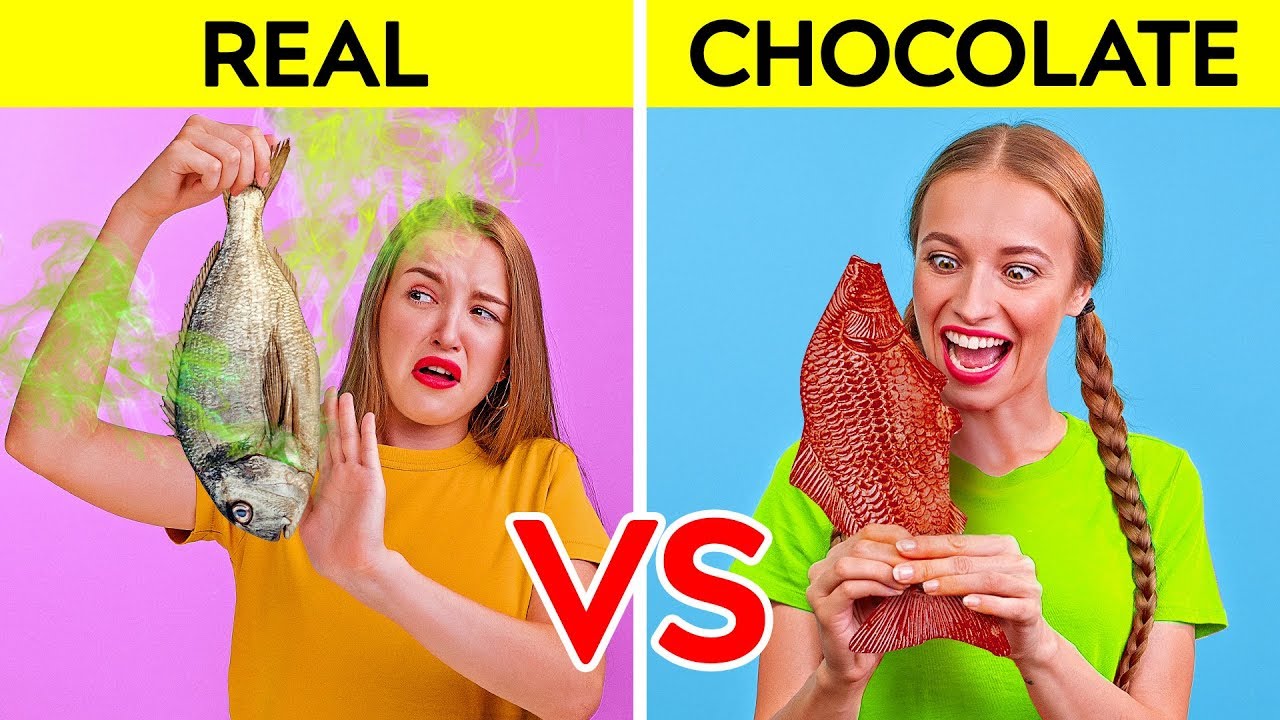 DESAFÍO DE COMIDA REAL VS. DE CHOCOLATE || Guerras de bromas por 123 GO! Challenge