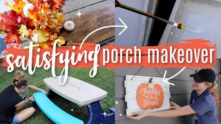 CLEARANCE, UPCYCLED & DOLLAR TREE PORCH MAKEOVER! (satisfying!)