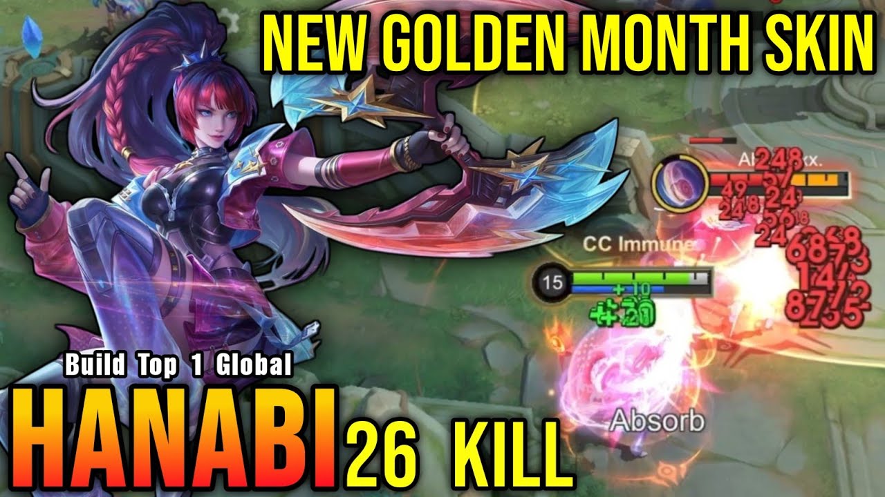 26 Kills!! Neonscape Icon Hanabi New GOLDEN MONTH Skin!! - Build Top 1 Global Hanabi ~ MLBB