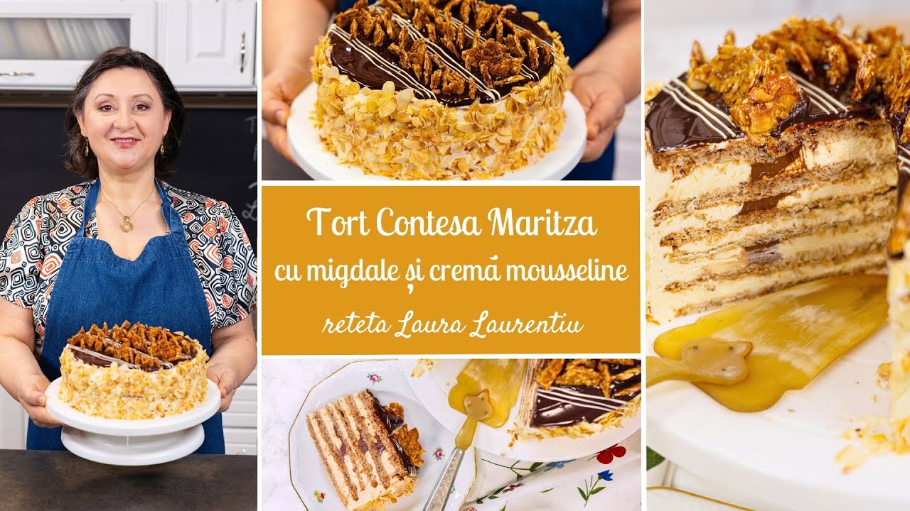 Tort Contesa Maritza - fără gluten, cu blaturi de bezea cu migdale și cremă mousseline