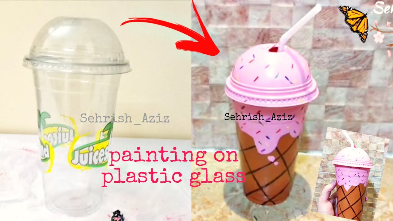 Painting on plastic glass Recycling waste material Home decor ideas