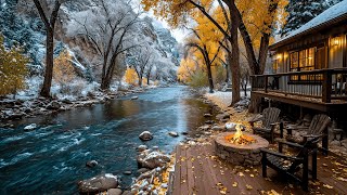 Cozy Nature Ambience | Autumn Winter Forest Serenity Campfire & Snowfall Relaxing