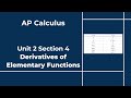 AP Calculus - Unit 2 - Section 4 - Derivatives of Elementary Functions