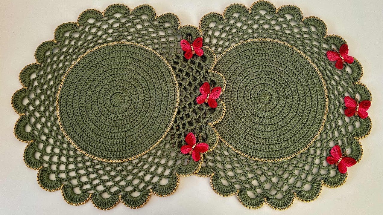 Sousplat de crochê borboleta passo a passo / Sousplat de crochê renda / Americano de crochet