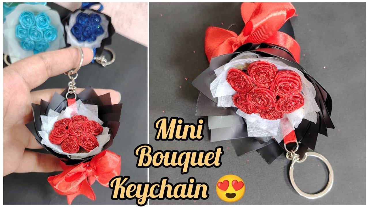 DIY Mini Bouquet keychain | Viral Mini Ribbon Rose Bouquet keychain