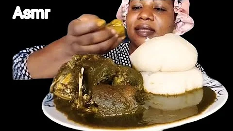 African food mukbang/ black soup and fufu. Nigeria food ASMR