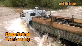 6x6 Old Truck Kamaz Vs Ural River Crossing