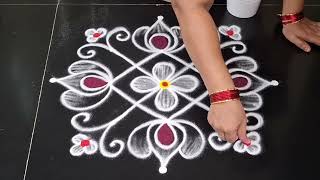 Friday special lotus kolam 🌹 simple side border rangoli design 🌹 daily muggulu 🌹 simple kolam design
