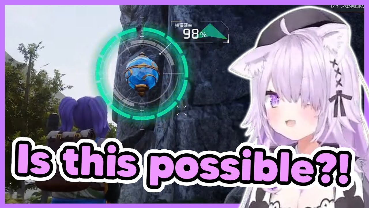 Okayu can't believe she can actually catch a human in Palworld