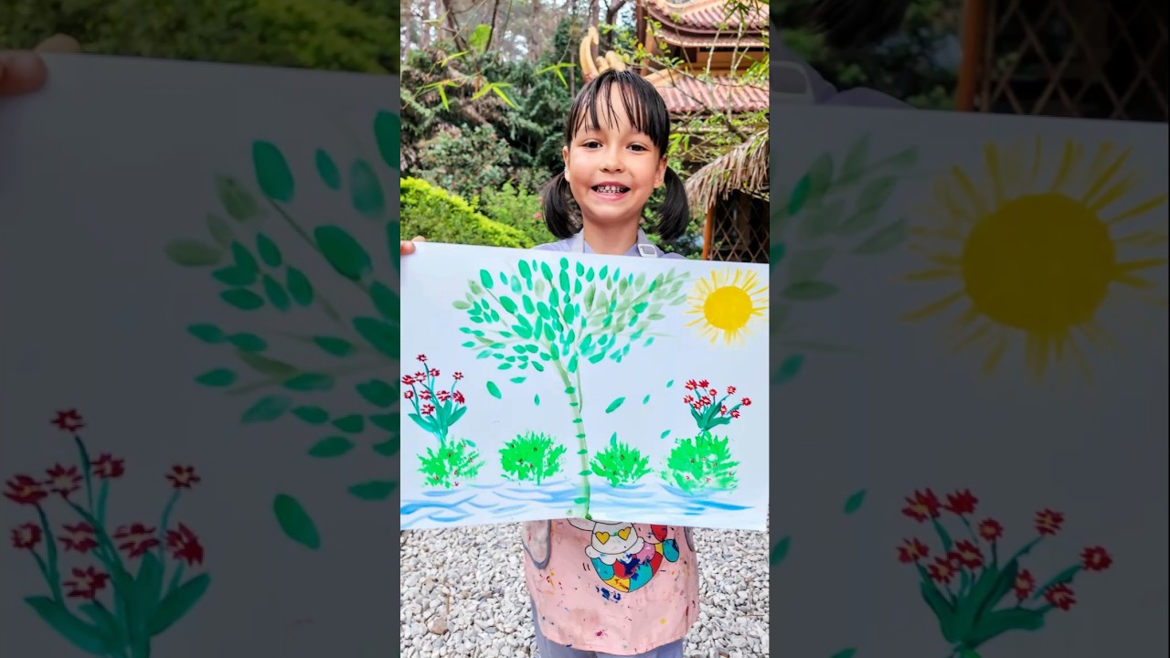 6-Year-Old Artist Mia Mai Creates a Beautiful Nature Painting Artwork | Easy Acrylic Art for Kids