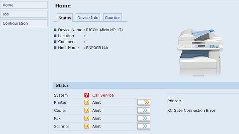 RICOH MP 171 SPF - remove "RC Gate Connection Error" on Web Image Monitor