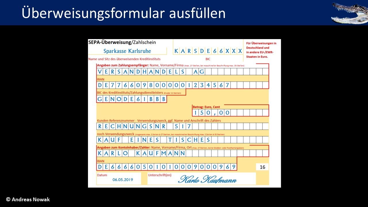 New SEPA-Überweisungsformular ausfüllen