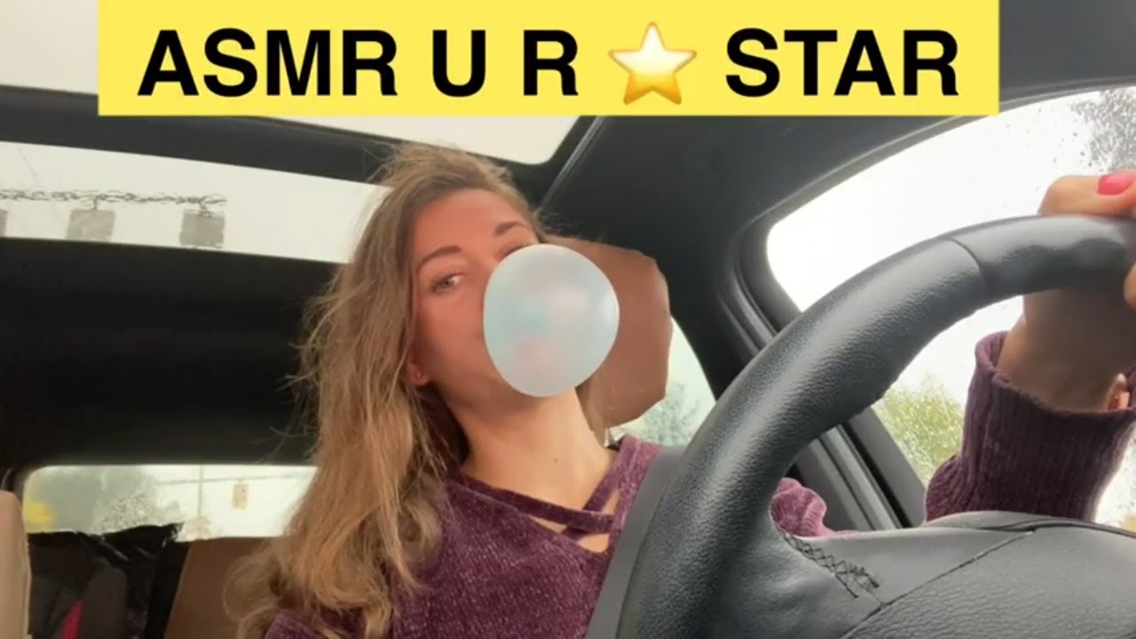 ASMR in the car driving sound blowing & snapping bubble gum YouTube