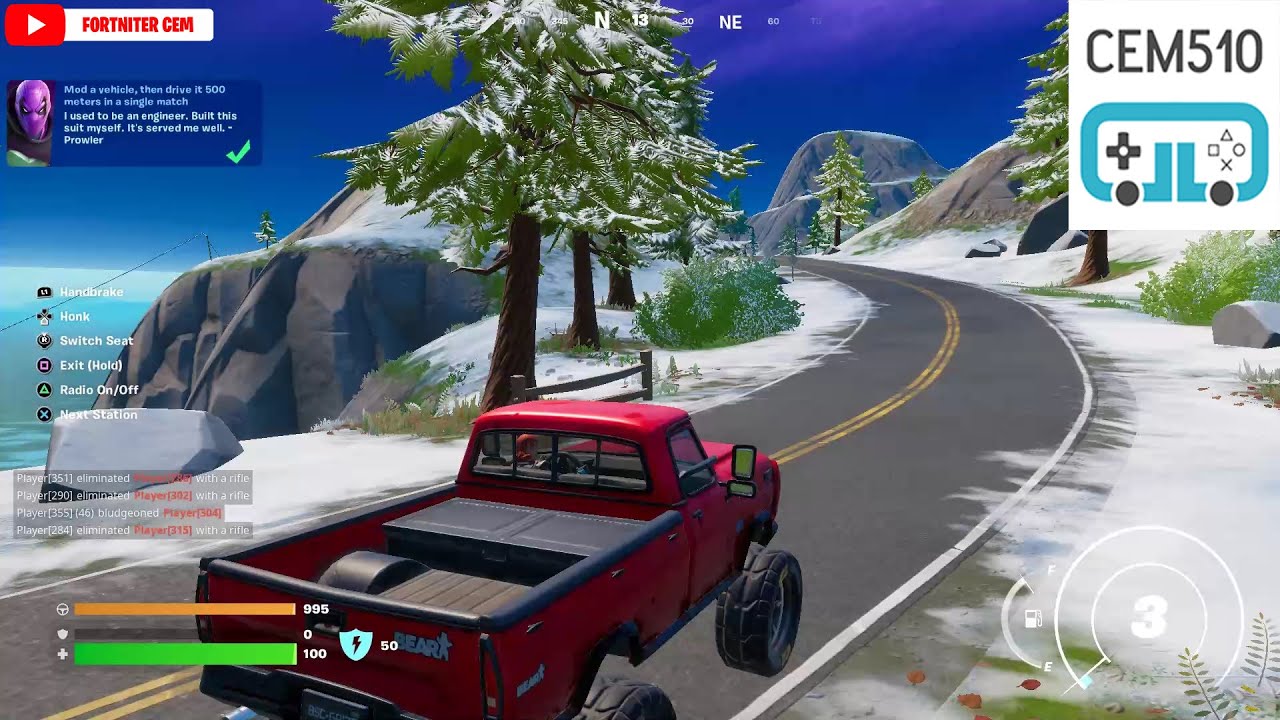 Mod a vehicle, then drive it 500 meters in a single match Fortnite Prowler Quests