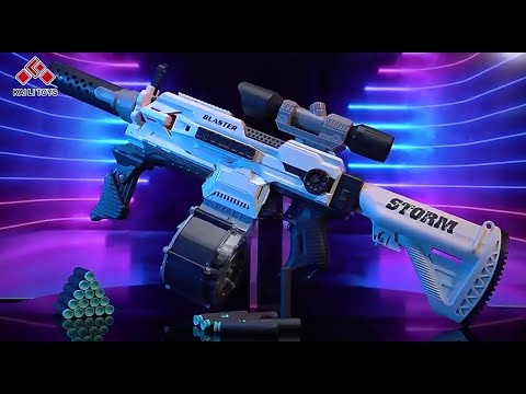 Игрушечный бластер автомат на батарейках С детским оружием в наборе мягкие патроны глушитель прицел и приклад, видео 1