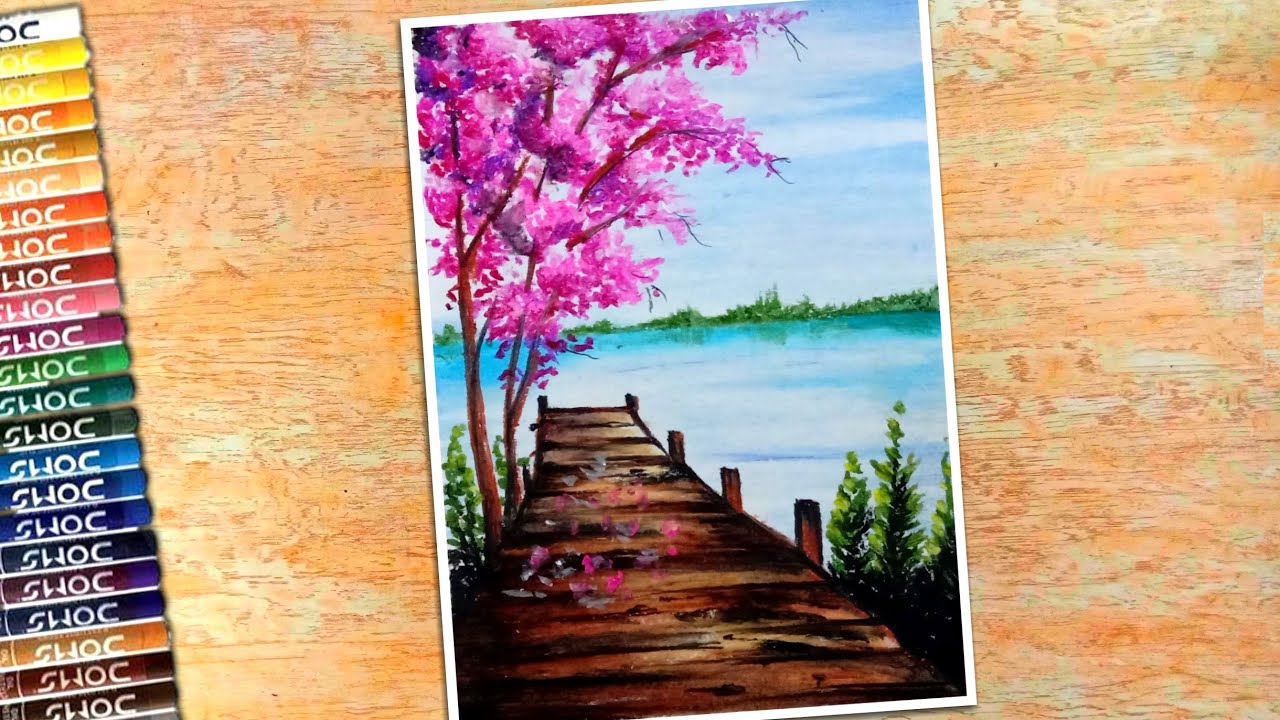 Cherry Blossom Painting | Oil Pastel Drawing for Beginners - step ...