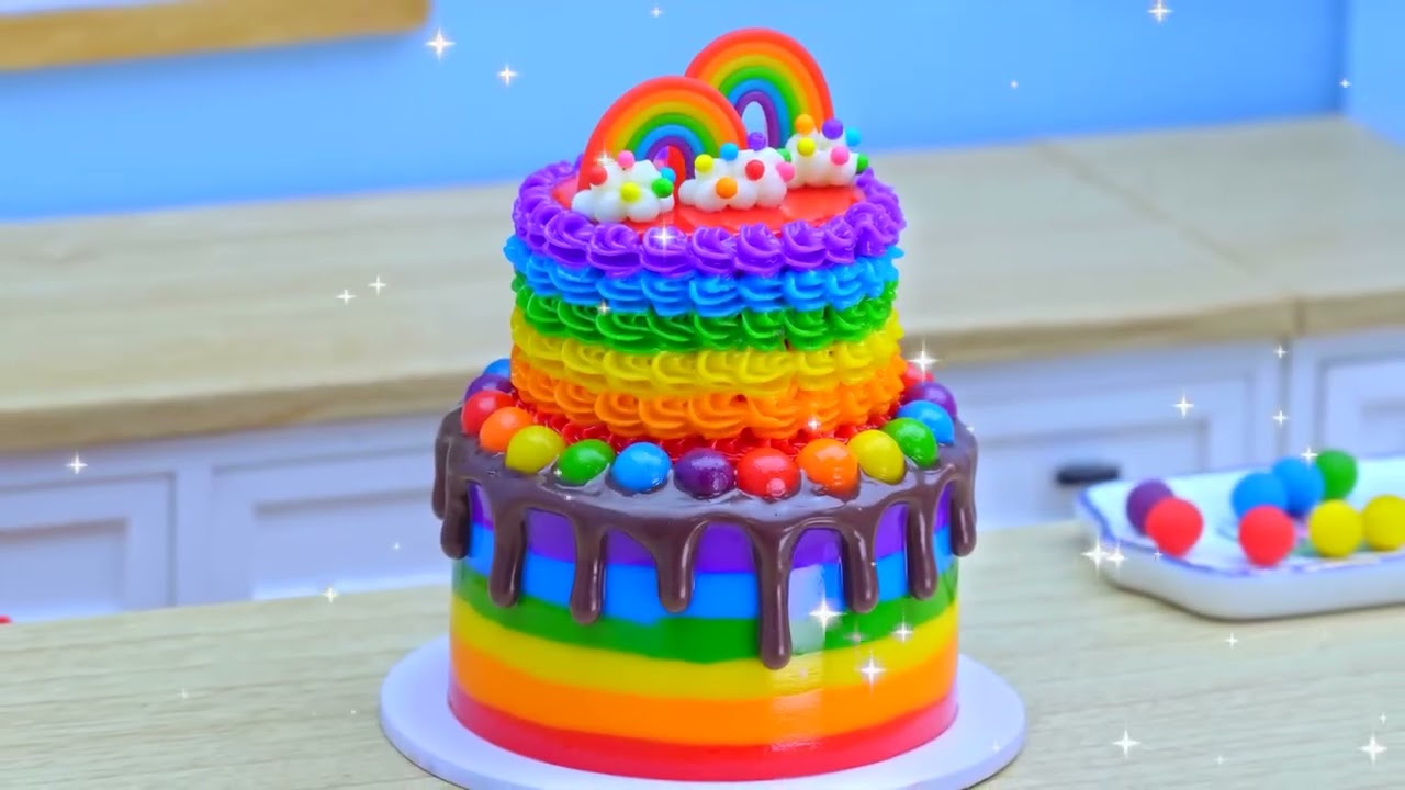 Amazing 2 Tier Melt Rainbow Cake Decorating Rainbow Buttercream Cake Decorating By Mini Cakes