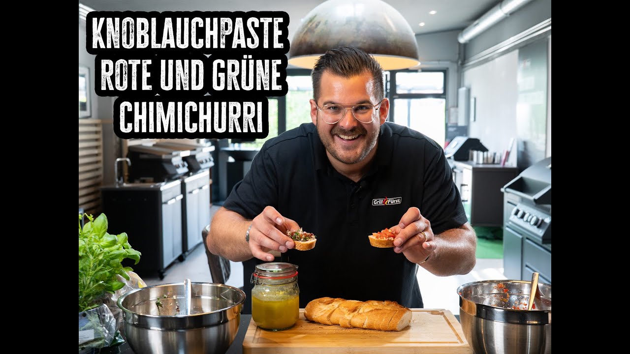 Nie mehr kaufen: Selbstgemachte grüne und rote Chimichurri und Knoblauchpaste
