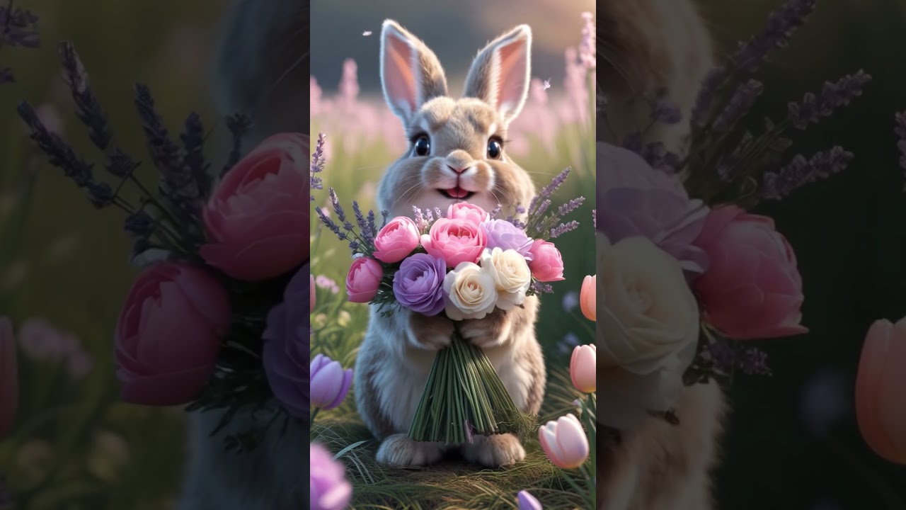 Rabbit Happy with Flowers 🆕 Retina Display Wallpaper 8K HDR ✅