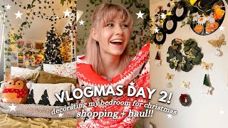 VLOGMAS DAY 2! ✨☃️  shopping vlog + haul & decorating my bedroom for christmas!!