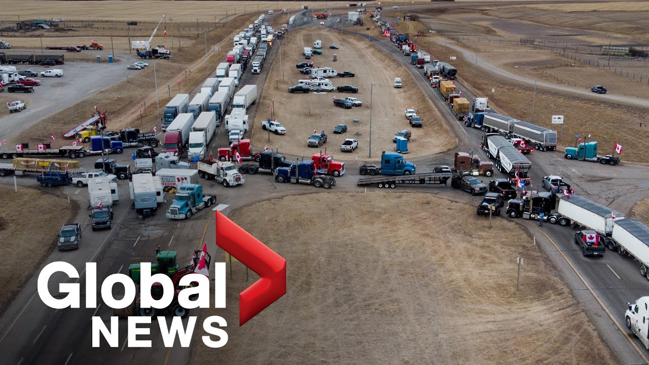 Trucker Protests: Demonstrators Block Alberta Highway Near Busy Us Border Crossing