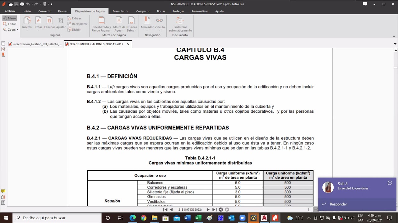 Análisis estructural clase 20 de septiembre 2021 cargas vivas y cargas