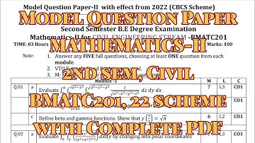 Mathematics-2, Model question paper, BMATC201, 22 scheme, Civil Stream with pdf