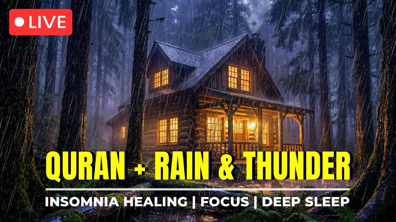 Can’t Sleep? Quran Recitation with Rain & Thunder for Deep Sleep & Anxiety Relief