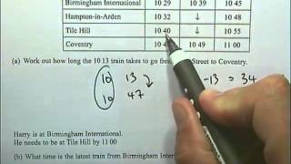 GCSE question reading a timetable