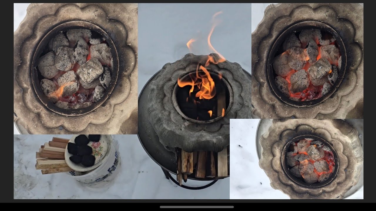 خبز بالموقد الصغير ثلاثه في واحد بناء هذا الموقد بادق التفاصيل للخبز والطبخ والتدفئه بهذا الثلوج