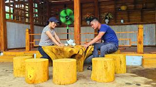 CUONG & LAN are painting the furniture set in preparation for the housewarming party.
