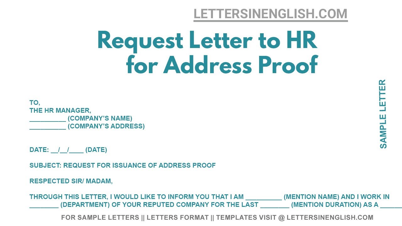 application letter to hr manager for address proof
