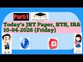 Today's JST Paper (10-04-2026) Part-1Mathematics Portion, #jst #engineerspoint #iba