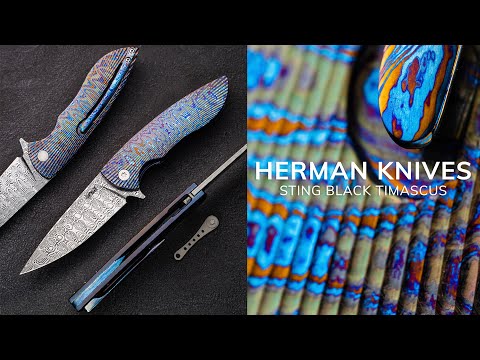 FOLDING KNIFE FOLDER STING 2 BLACK TIMASCUS DAMASTEEL HERMAN