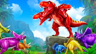 Two-Headed T-Rex Rampage in Jurassic Land | Triceratops Rescue Mission! Jurassic Land Movie 60 Min