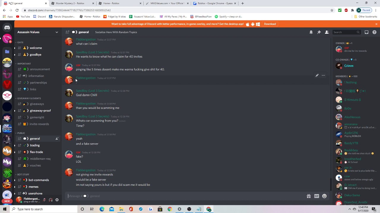 cor (assassin values owner) scamming