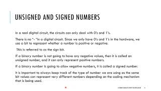 DIGITAL ELECTRONICS AND LOGIC DESIGN REVISION 8 MODULE 1  Unsigned and Signed Numbers