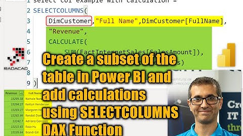 Create a subset of the table in Power BI and add calculations using SELECTCOLUMNS DAX Function