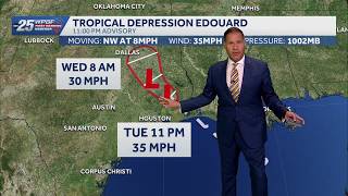 Edouard makes landfall along northwestern Gulf; gusty winds and heavy rainfall continue over Texas