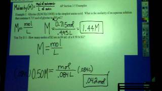 AP Chemistry Molarity Lecture Examples 1 and 2