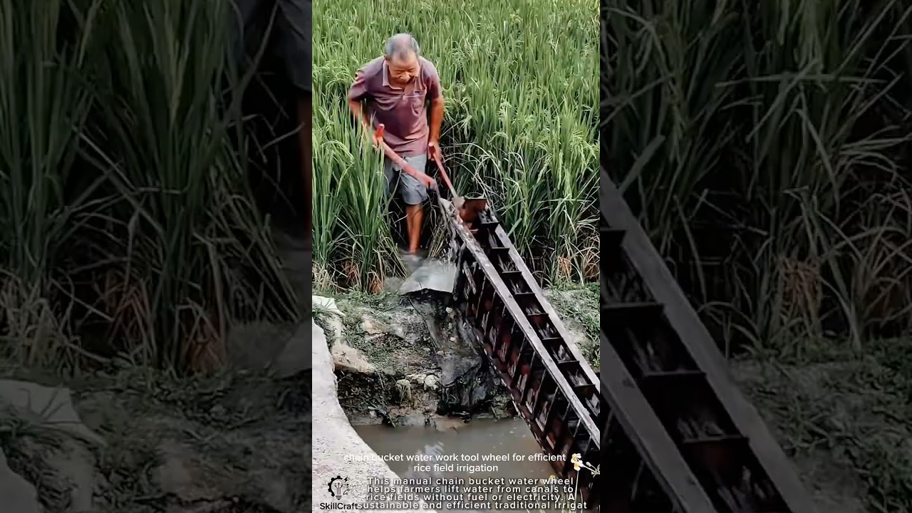 chain bucket water work tool wheel for efficient rice field irrigation 