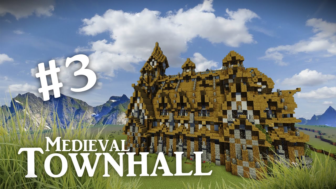 Minecraft Big Medieval Town Hall Tutorial Part 3