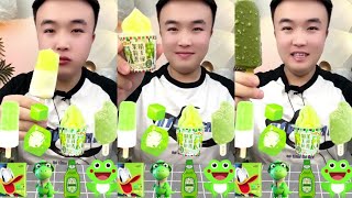 mukbang eating show crispy voice ice cream emojl green so delicious asmr