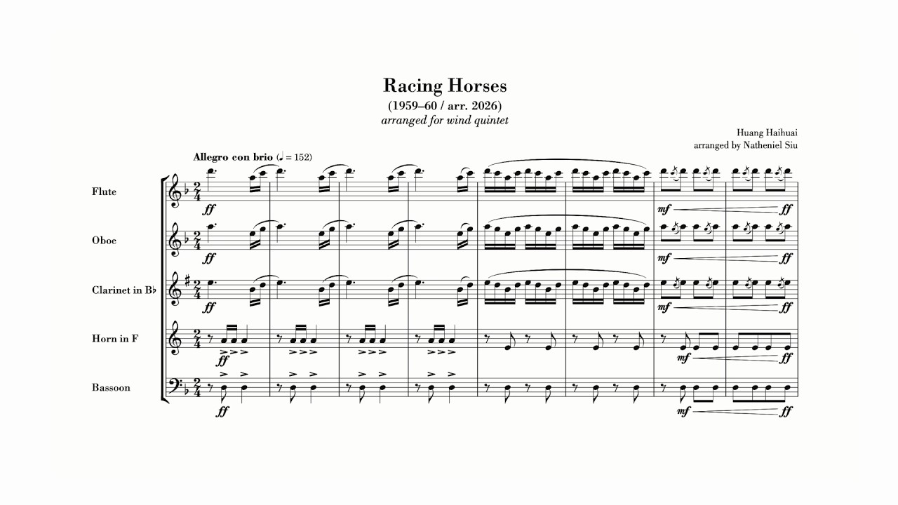 Huang Haihuai: Racing Horses 賽馬 (arr. wind quintet)
