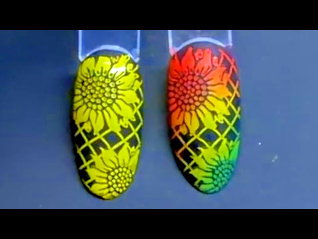 Gradient Ombre Flower Stamping Nail Art with Sticky Stamping Polish and Dry-Coloring with Pigment