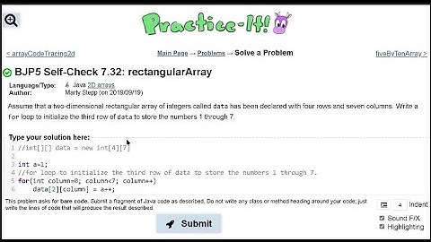 Java Practice It   |   Self-Check 7.32: rectangularArray   |   arrays, 2D arrays, array basics