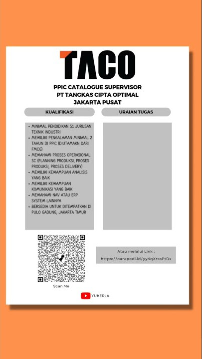 Lowongan Kerja TACO #lowongankerja #loker #lowongankerjaterbaru #taco #supervisor #jakarta