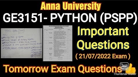 GE3151 Python | Important Questions | PSPP Subject | Tomorrow Exam | Anna University | latest