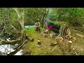 3 Days Solo Overnight Bushcraft Building a complete Shelter on a Pond(full video)