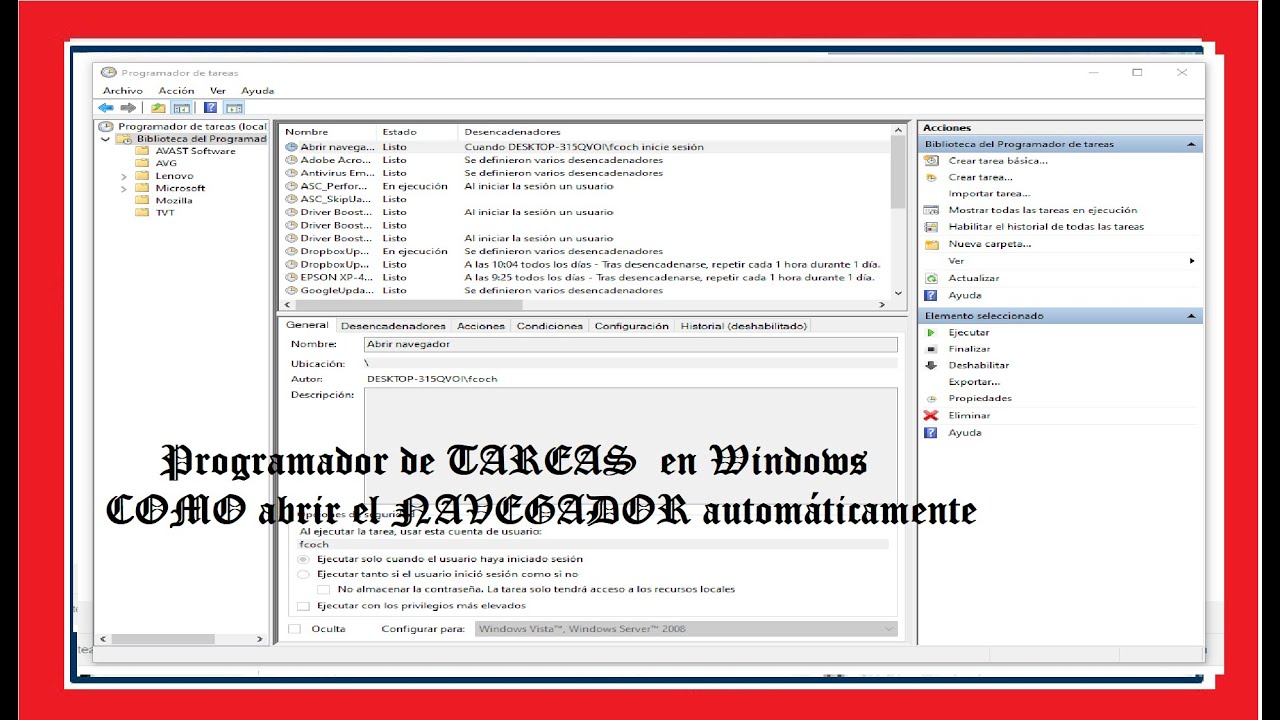 Programador de TAREAS en Windows COMO abrir el NAVEGADOR ...